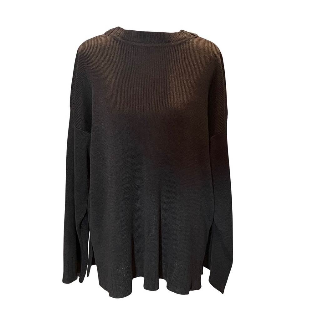 Nicole Farhi VTG Black 100% Linen Ribbed Knit Sweater S Lagenlook Quiet Luxury